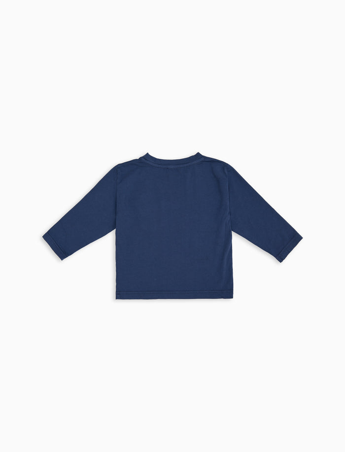 T-shirt maniche lunghe bambino cotone blu tinto capo e taschino pile multicolor - Gallo 1927 - Official Online Shop