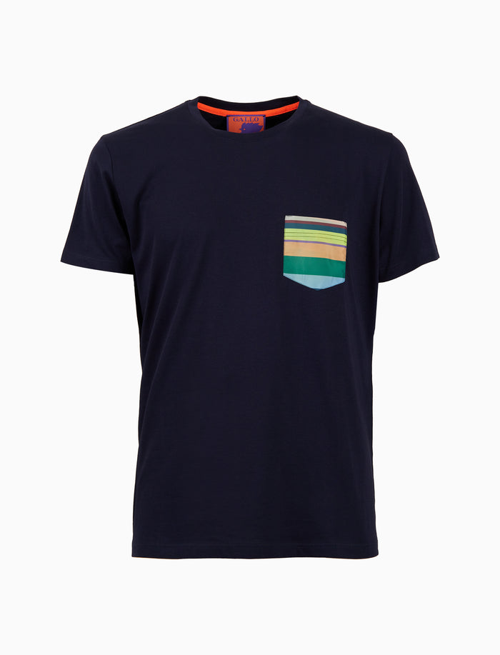 T-shirt uomo cotone tinta unita e taschino multicolor blu - Gallo 1927 - Official Online Shop