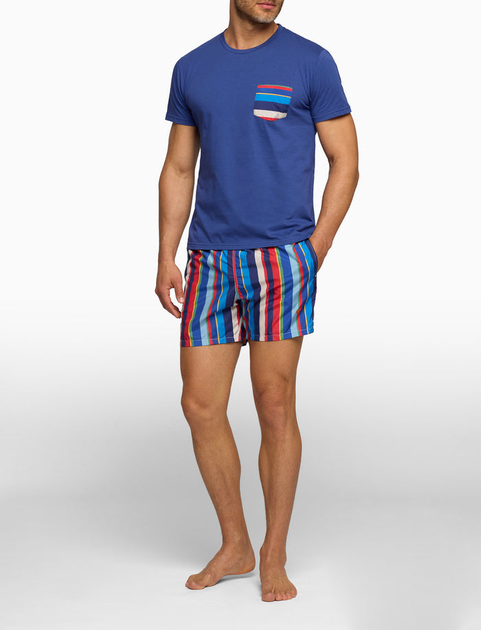 T-shirt uomo cotone tinta unita e taschino multicolor blu - Gallo 1927 - Official Online Shop
