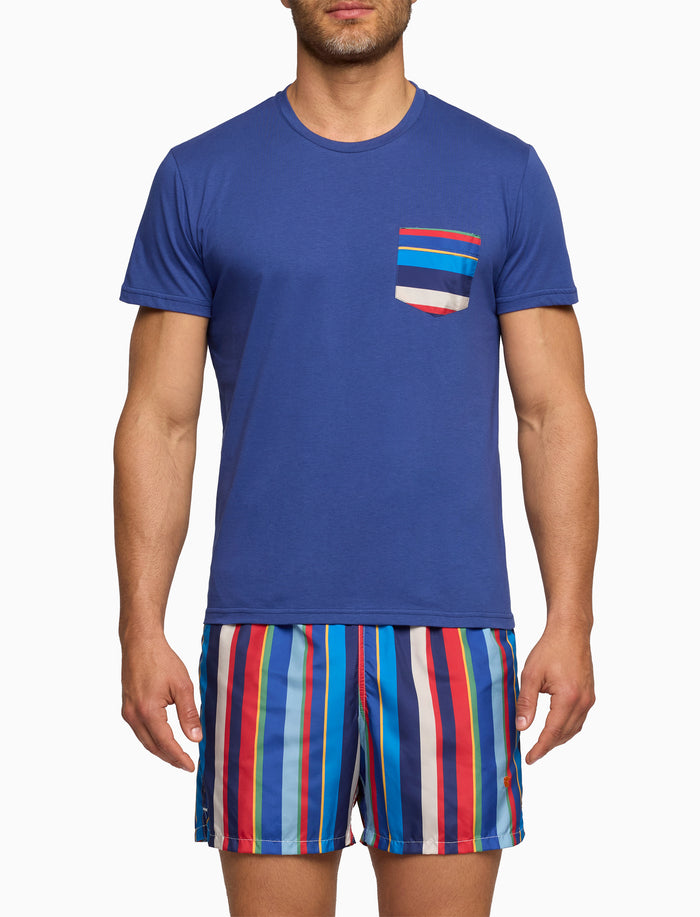 T-shirt uomo cotone tinta unita e taschino multicolor blu - Gallo 1927 - Official Online Shop
