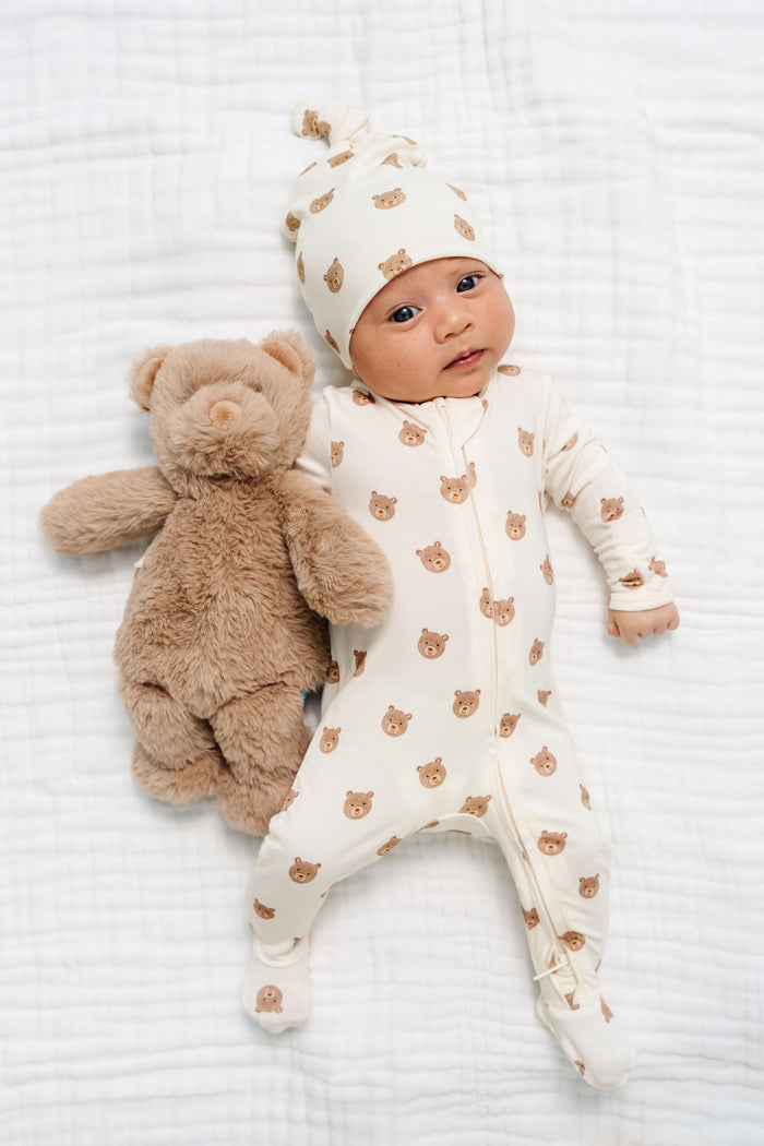 Teddy Newborn Hat Bundle + Zipper Footie