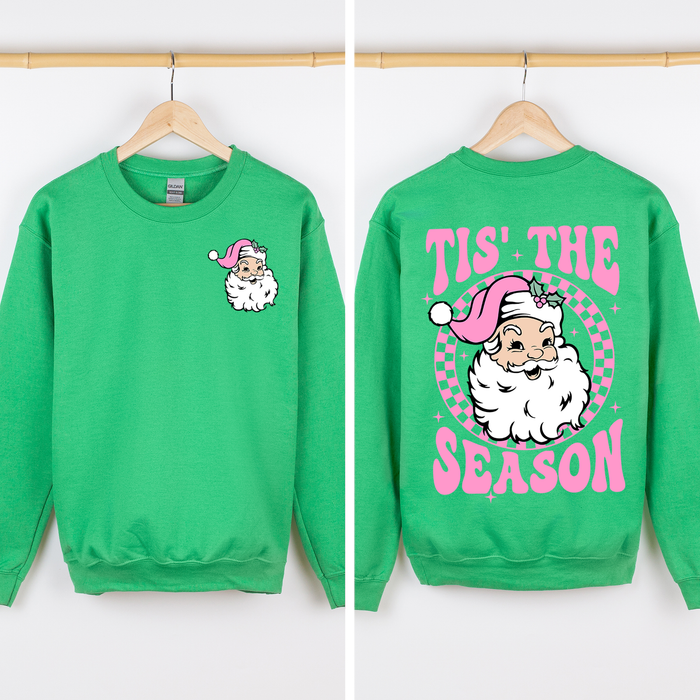 Tis The Season Retro Santa Checkered Front And Back Graphic Vintage Holiday Sweatshirt