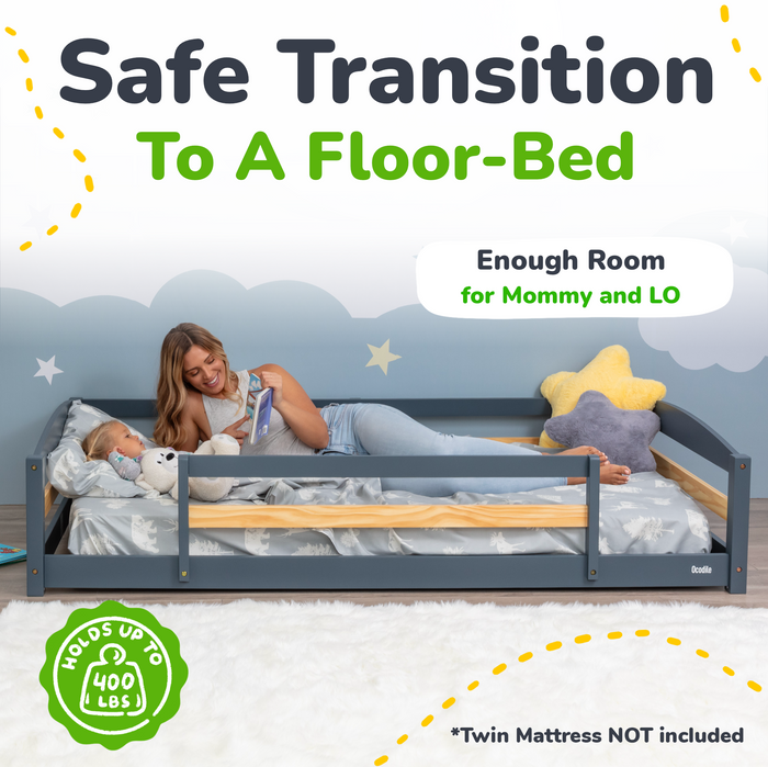 Twin Floor Bed with Safety Guardrails for Kids - Montessori Inspired