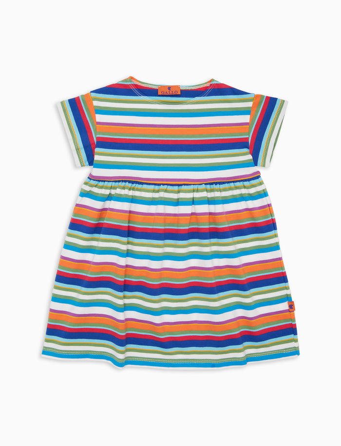 Vestito maniche corte bambino cotone righe multicolor bianco - Gallo 1927 - Official Online Shop