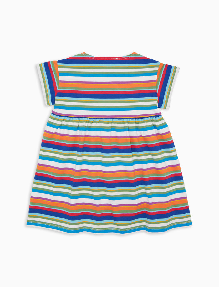 Vestito maniche corte bambino cotone righe multicolor bianco - Gallo 1927 - Official Online Shop