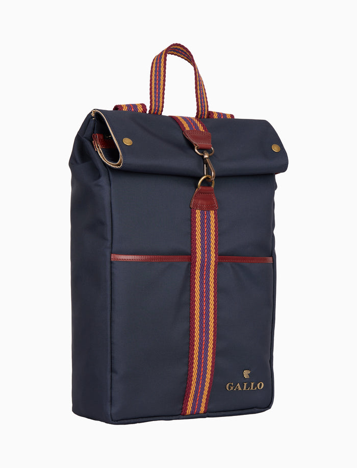 Zaino unisex tinta unita blu con nastro spigato ed inserti in pelle - Gallo 1927 - Official Online Shop