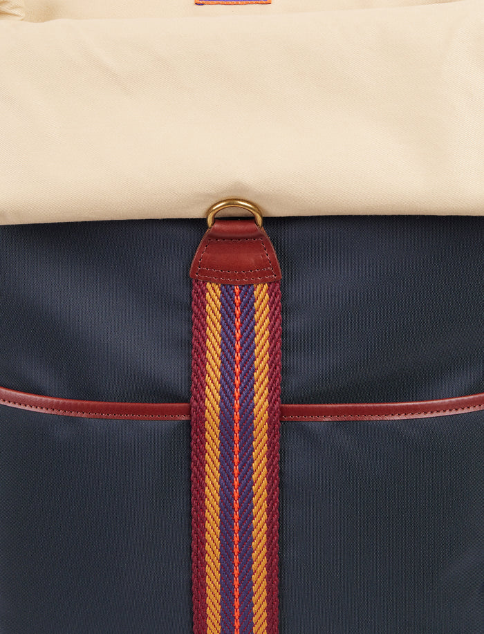 Zaino unisex tinta unita blu con nastro spigato ed inserti in pelle - Gallo 1927 - Official Online Shop